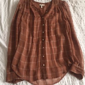 Joie sheer silk top size S nutmeg brown with cream